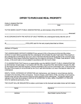 California Offer To Purchase Real Estate Form