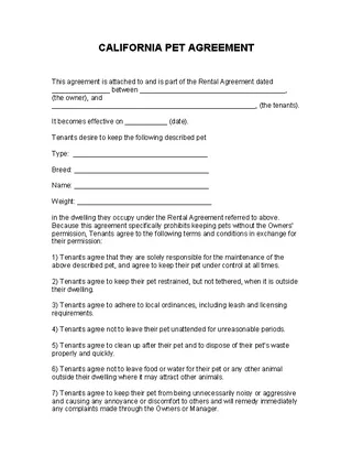 Forms California Pet Agreement