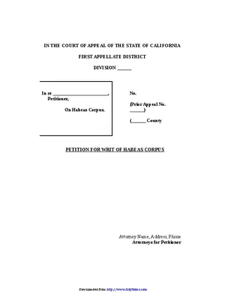Forms California Petition For A Writ Of Habeas Corpus