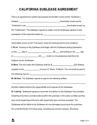 Forms California Sublease Agreement Template