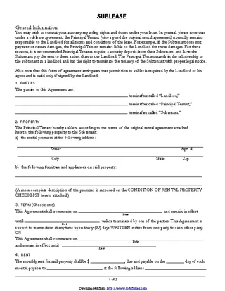 Forms California Sublease Agreement