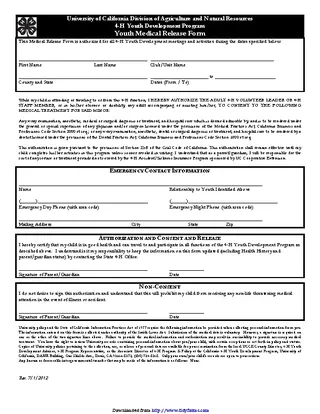 Forms California Youth Medical Release Form