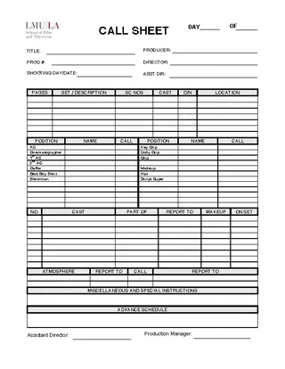 Forms Call Sheet Template1