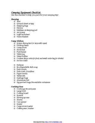 Forms Camping Equipment Checklist