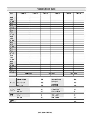 Canasta Score Sheet 1
