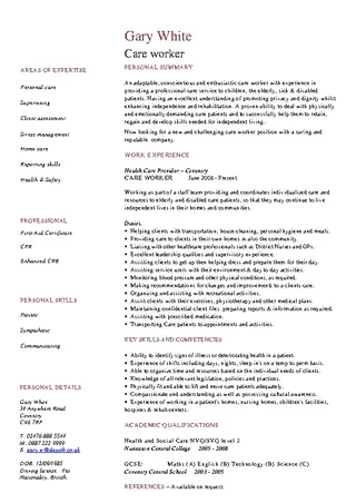 Forms Care Worker Cv Template