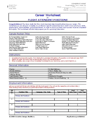 Forms Career Worksheet Flight Attendant Resume