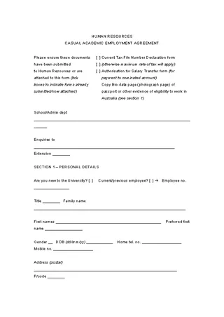 Forms Casual Academic Employment Agreement