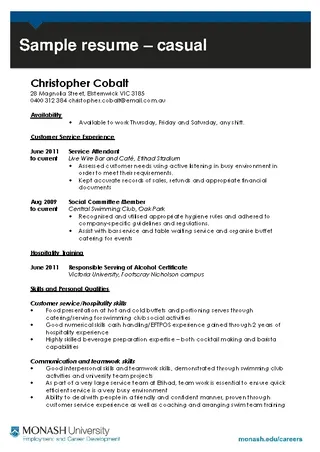 Forms Casual Work Resume Template
