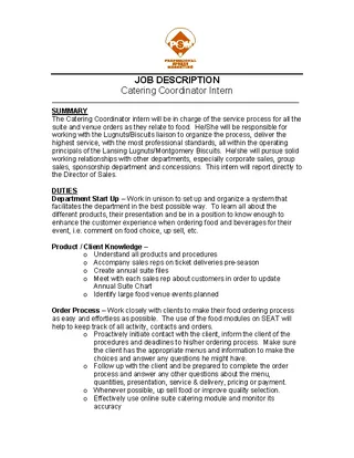Forms Catering Coordinator Resume