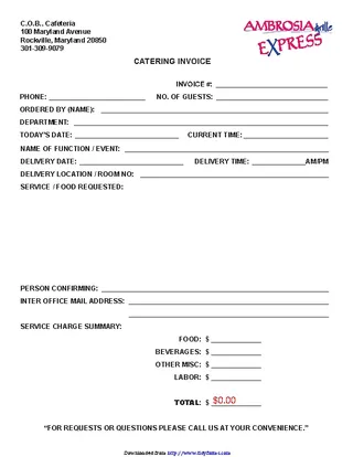 Forms Catering Invoice Template 2