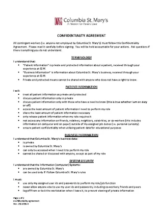 Celebrity Confidentiality Agreement Template