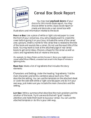 Cereal Box Book Report Template 2