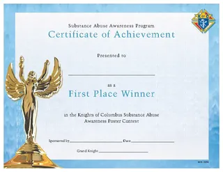 Certificate Of Achievement First Place Winner