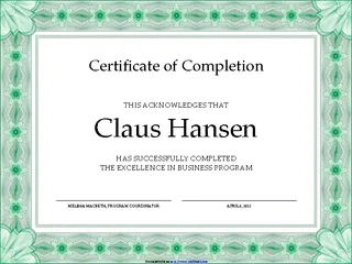 Forms Certificate Of Completion Template 1