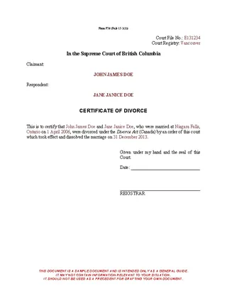 Forms Certificate Of Divorce Template