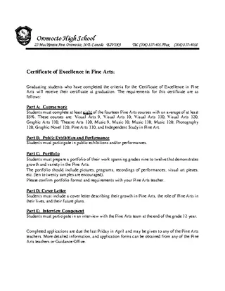 Certificate Of Excellence In Fine Arts