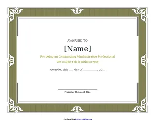 Certificate Of Recognition For Administrative Professional