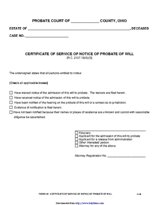 Forms Certificate Of Service Of Notice Of Probate Of Will