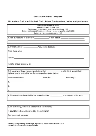 Forms Chairman Toastmasters Evaluation Sheet Template Pdf Printable
