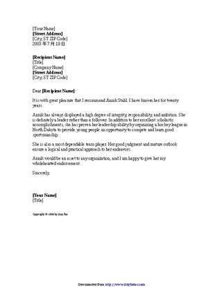 Forms Character Reference Letter Template 1
