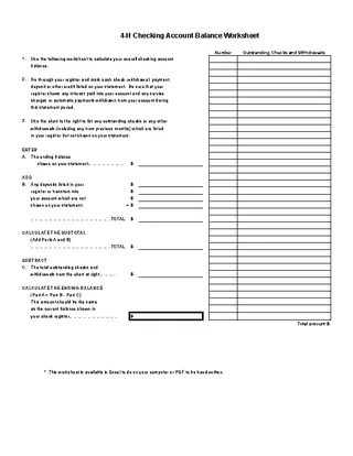 Forms Checking Account Balance Worksheet