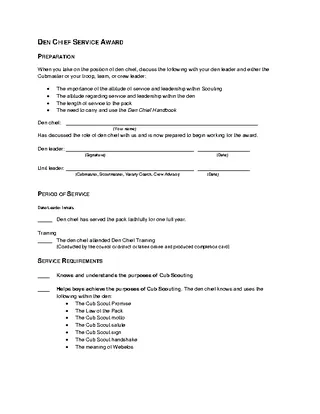 Forms Chief Service Award Template