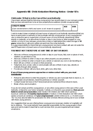 Forms Child Abduction Warning Notice Template