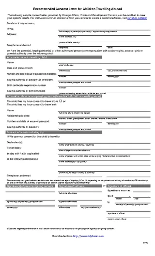 Forms Child Travel Consent Form