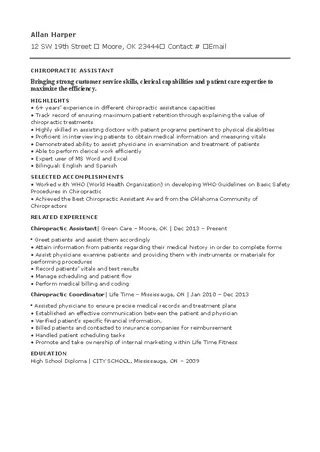Forms Chiropractic Assistant Resume