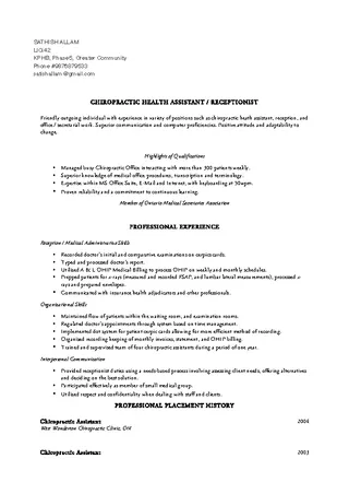 Chiropractic Associate Resume