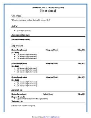 Forms Chronological Resume Outline