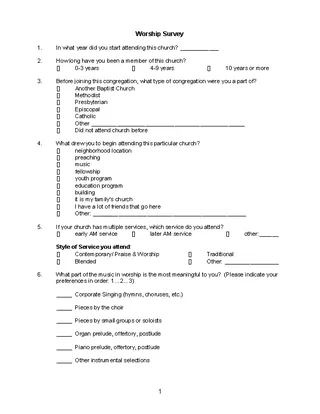Forms Church Worship Survey Template In Ms Word Doc