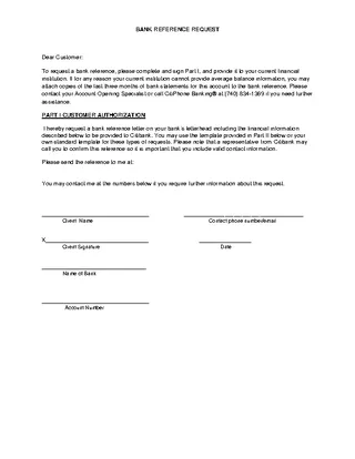 Forms Citi Bank Reference Letter