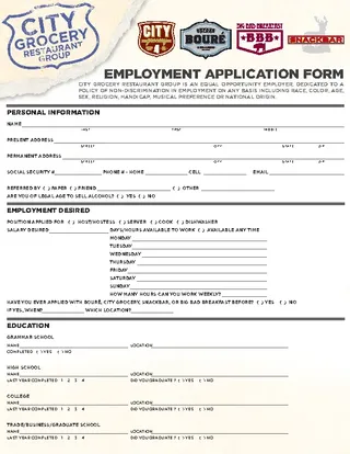 Forms City Restaurant Group Job Application Template Pdf Format Download