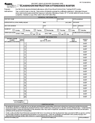 Forms Classroom Instructions Attendance Roster Template