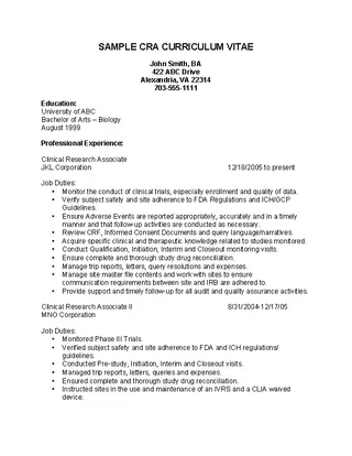 Clinical Research Assistant Resume