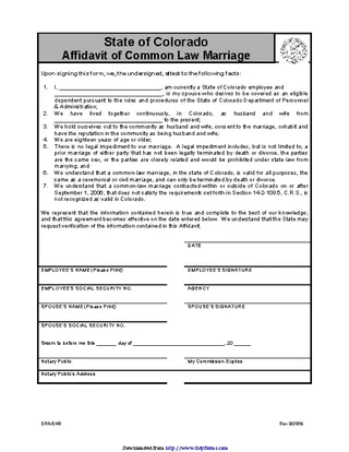 Colorado Affidavit Of Common Law Marriage