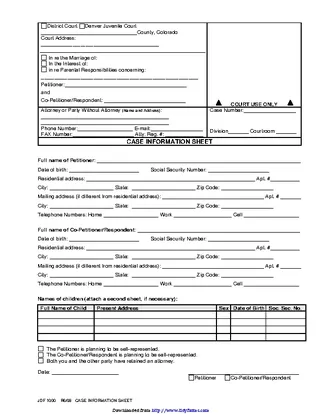 Forms Colorado Divorce Case Information Sheet
