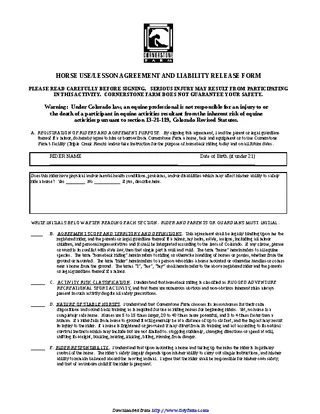 Forms Colorado Horse Use Or Lesson Agreement And Liability Release Form