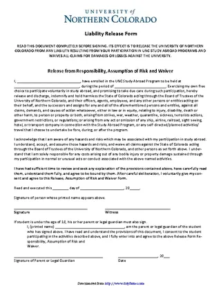 Colorado Liability Release Form