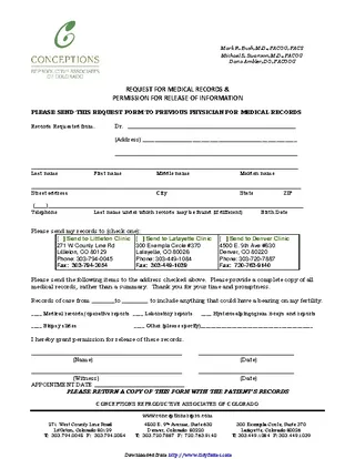 Colorado Medical Records Release Form 1
