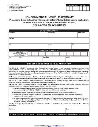 Colorado Noncommercial Vehicle Affidavit Form