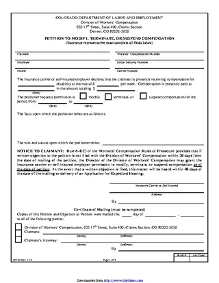Forms Colorado Petition To Modify Terminate Or Suspend Compensation