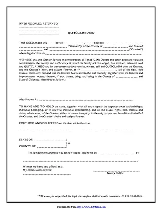 Forms Colorado Quitclaim Deed Form 1