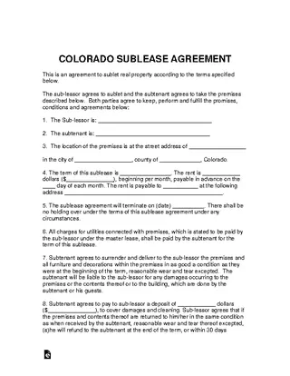Forms Colorado Sublease Agreement Template