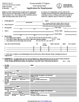 Commonwealth Of Virginia Application For Employment