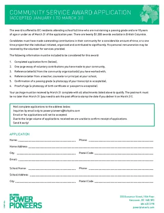 Forms Community Service Award Application Template
