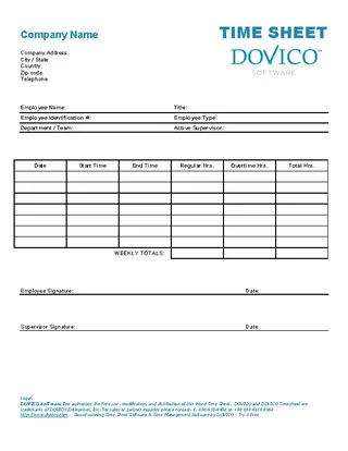 Forms Company Time Sheet Template Word