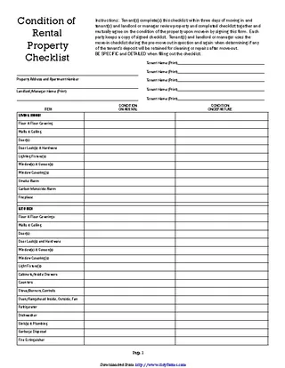 Forms Condition Of Rental Property Checklist